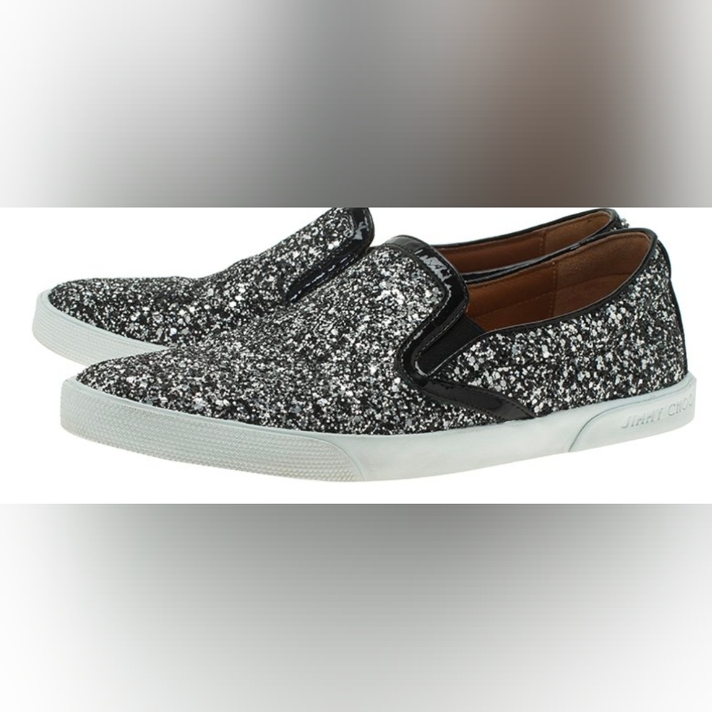 Jimmy CHOO Sparkly Black Slip-On Sneakers